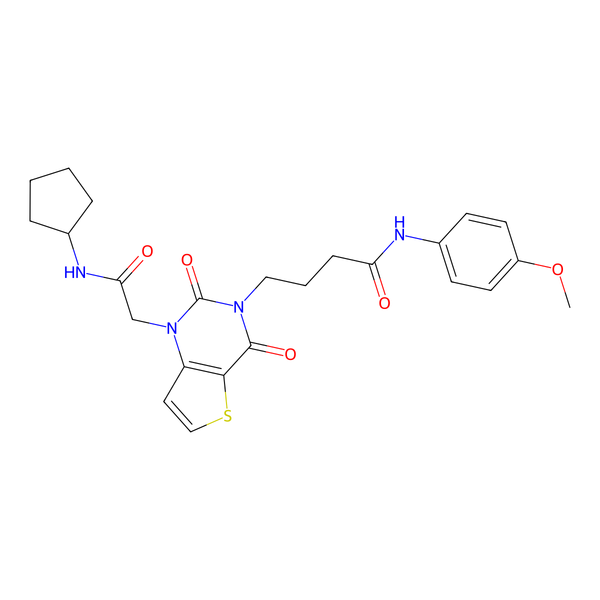 4-{1-[(cyclopentylcarbamoyl)methyl]-2,4-dioxo-1H,2H,3H,4H-thieno[3,2-d]pyrimidin-3-yl}-N-(4-methoxyphenyl)butanamide molecular structure, CAS 687584-32-3