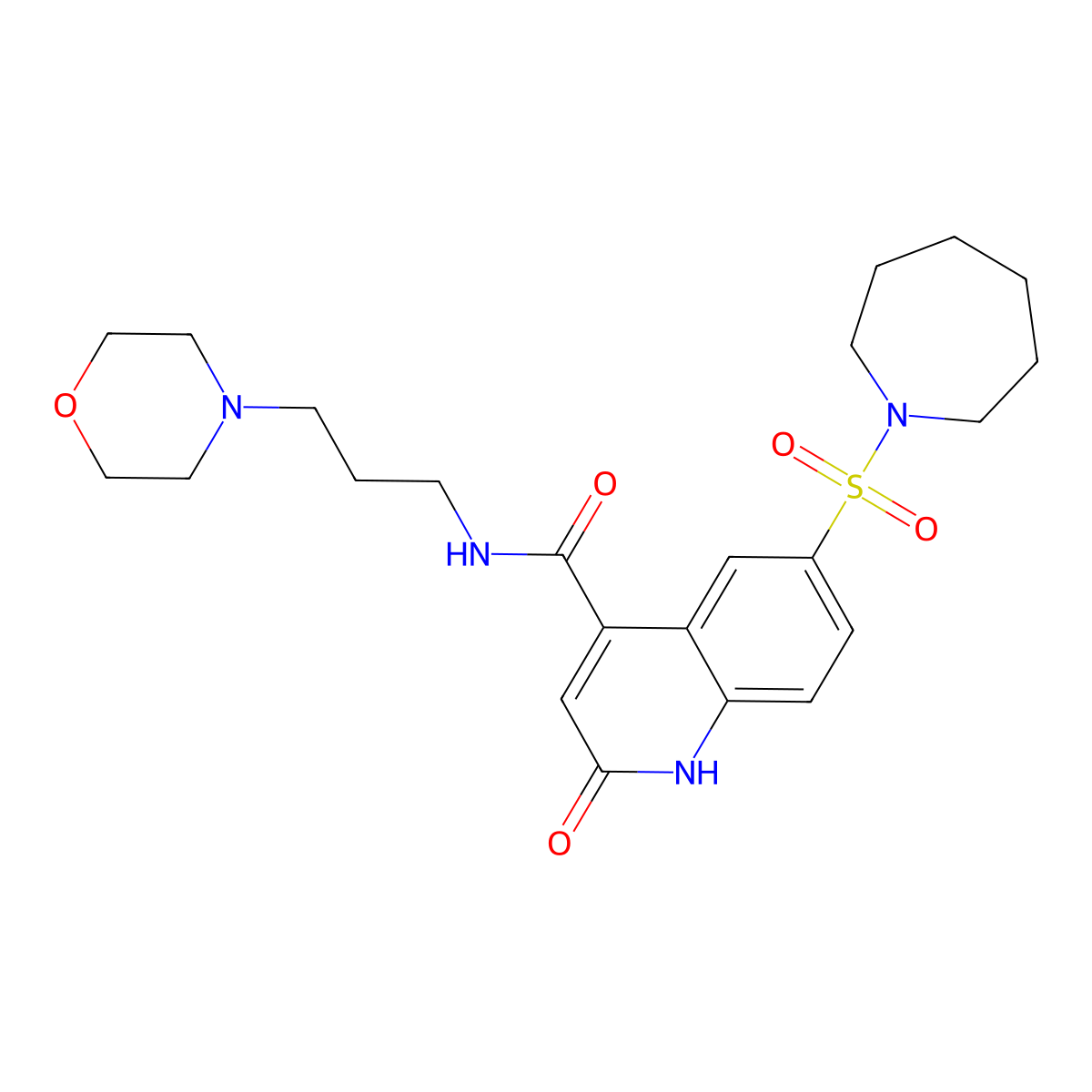 6-(azepan-1-ylsulfonyl)-N-(3-morpholin-4-ylpropyl)-2-oxo-1H-quinoline-4-carboxamide molecular structure, CAS 687590-14-3