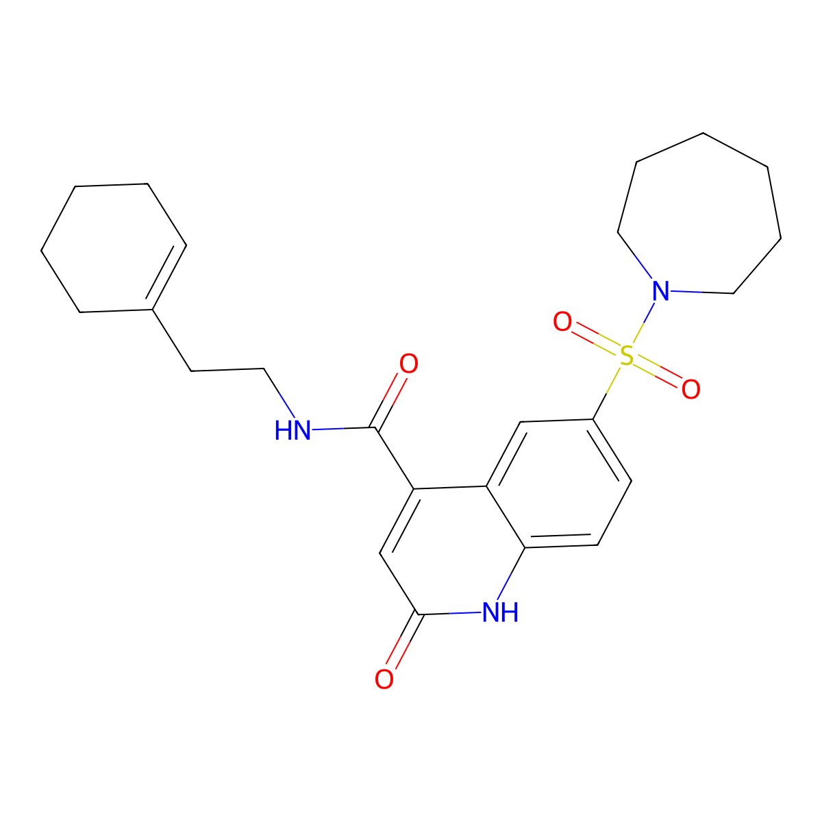 6-(azepan-1-ylsulfonyl)-N-[2-(cyclohexen-1-yl)ethyl]-2-oxo-1H-quinoline-4-carboxamide molecular structure, CAS 687590-28-9