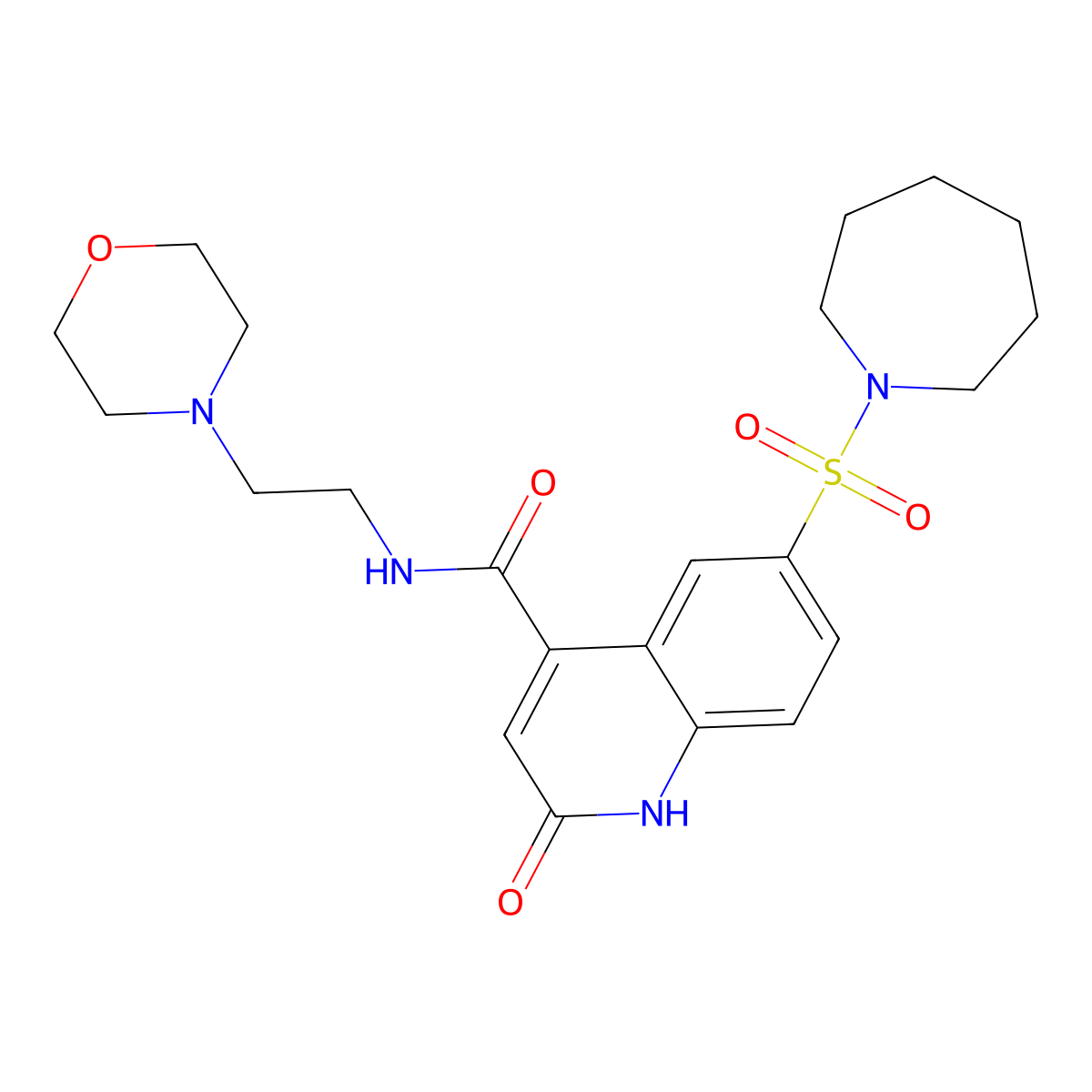6-(azepan-1-ylsulfonyl)-N-(2-morpholin-4-ylethyl)-2-oxo-1H-quinoline-4-carboxamide molecular structure, CAS 687590-31-4