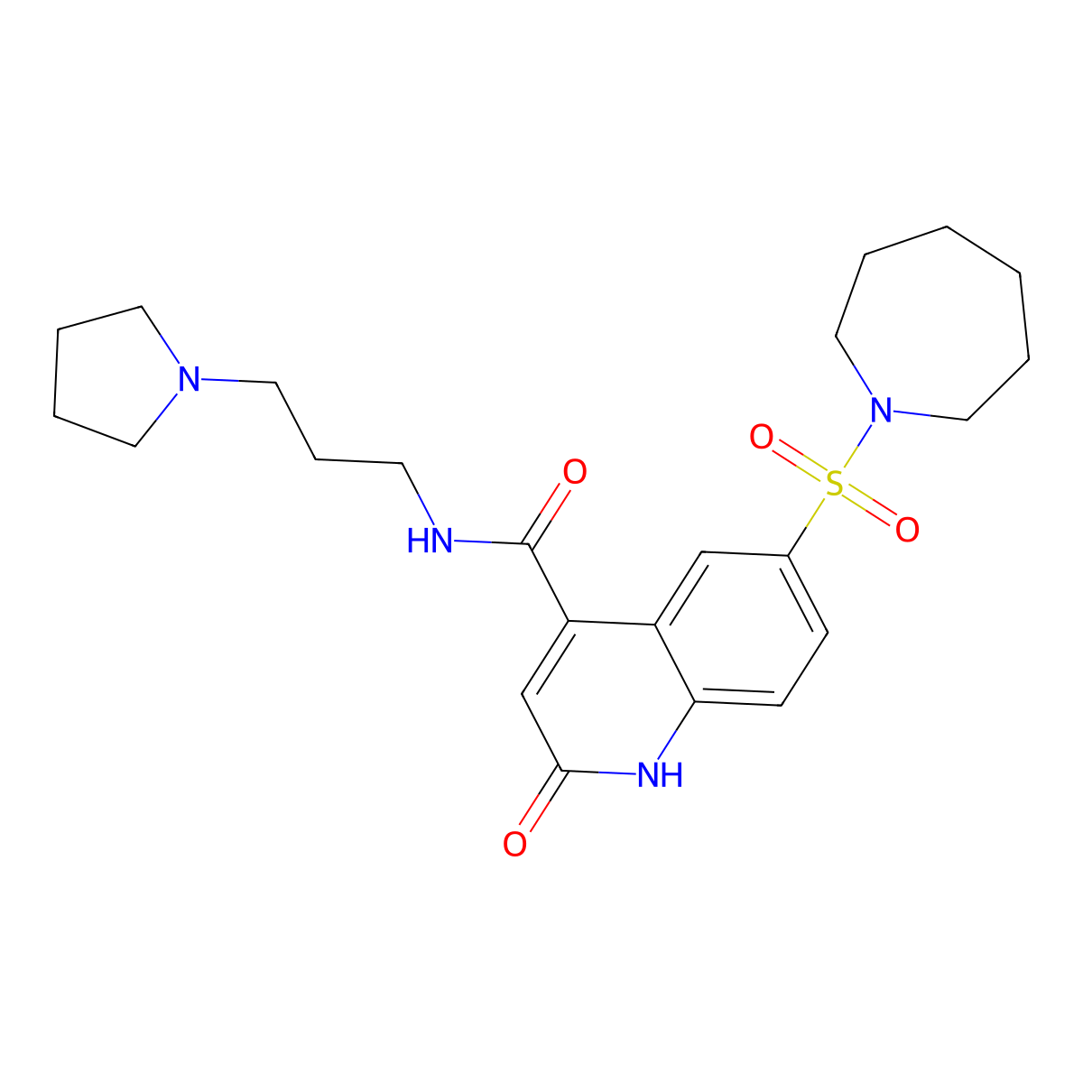 6-(azepan-1-ylsulfonyl)-2-oxo-N-(3-pyrrolidin-1-ylpropyl)-1H-quinoline-4-carboxamide molecular structure, CAS 687590-33-6