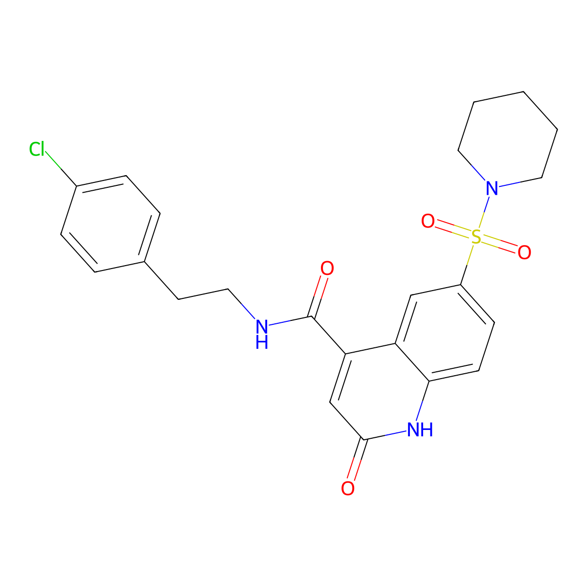 N-[2-(4-Chlorophenyl)ethyl]-2-oxo-6-(piperidine-1-sulfonyl)-1,2-dihydroquinoline-4-carboxamide molecular structure, CAS 687590-53-0