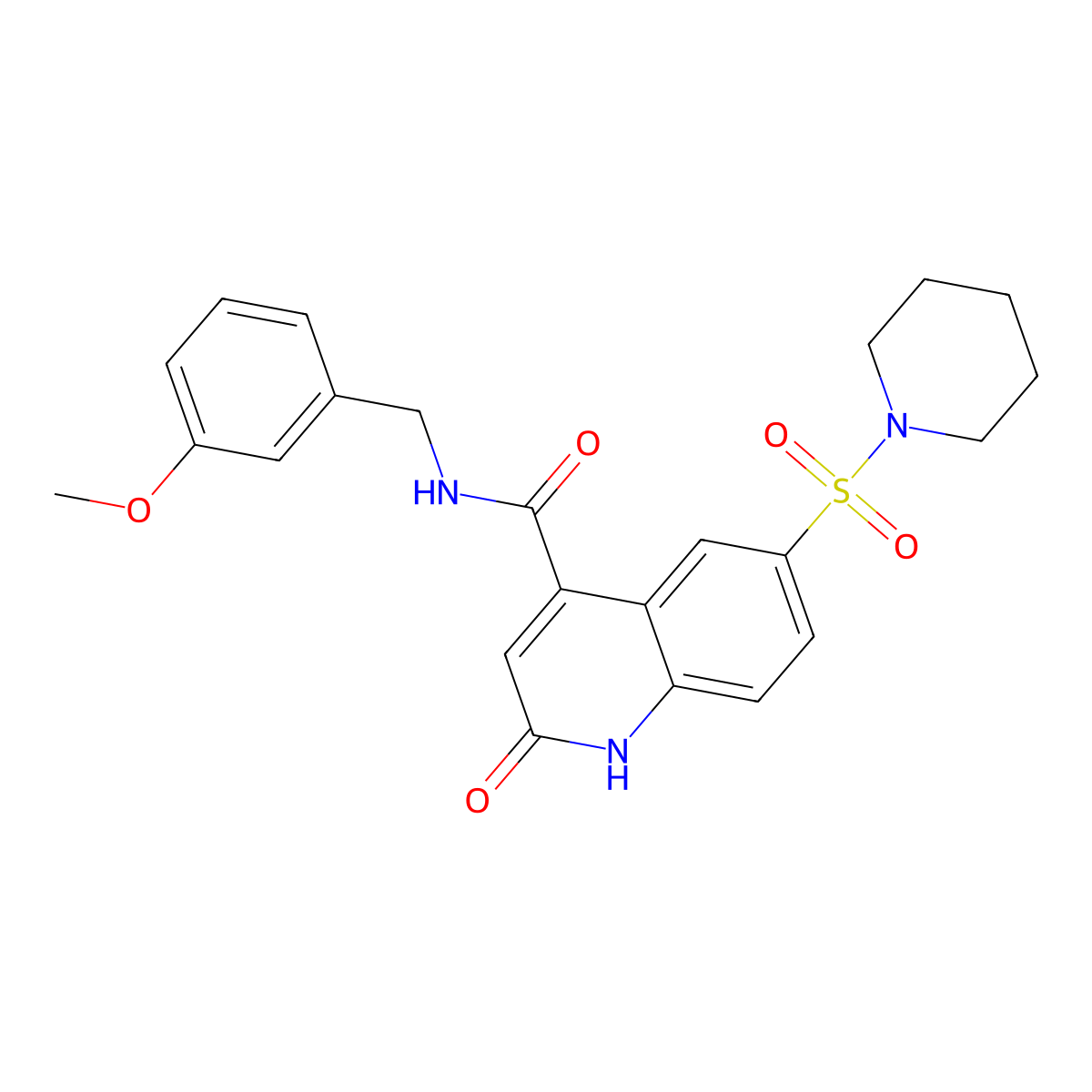 N-(3-methoxybenzyl)-2-oxo-6-(piperidin-1-ylsulfonyl)-1,2-dihydroquinoline-4-carboxamide molecular structure, CAS 687590-66-5