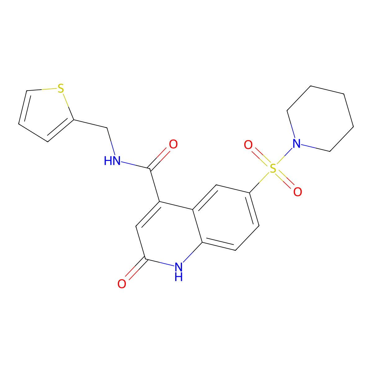 2-oxo-6-(piperidin-1-ylsulfonyl)-N-(thiophen-2-ylmethyl)-1,2-dihydroquinoline-4-carboxamide molecular structure, CAS 687590-70-1