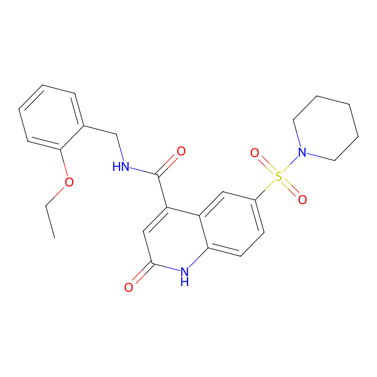 N-(2-ethoxybenzyl)-2-oxo-6-(piperidin-1-ylsulfonyl)-1,2-dihydroquinoline-4-carboxamide molecular structure, CAS 687590-79-0