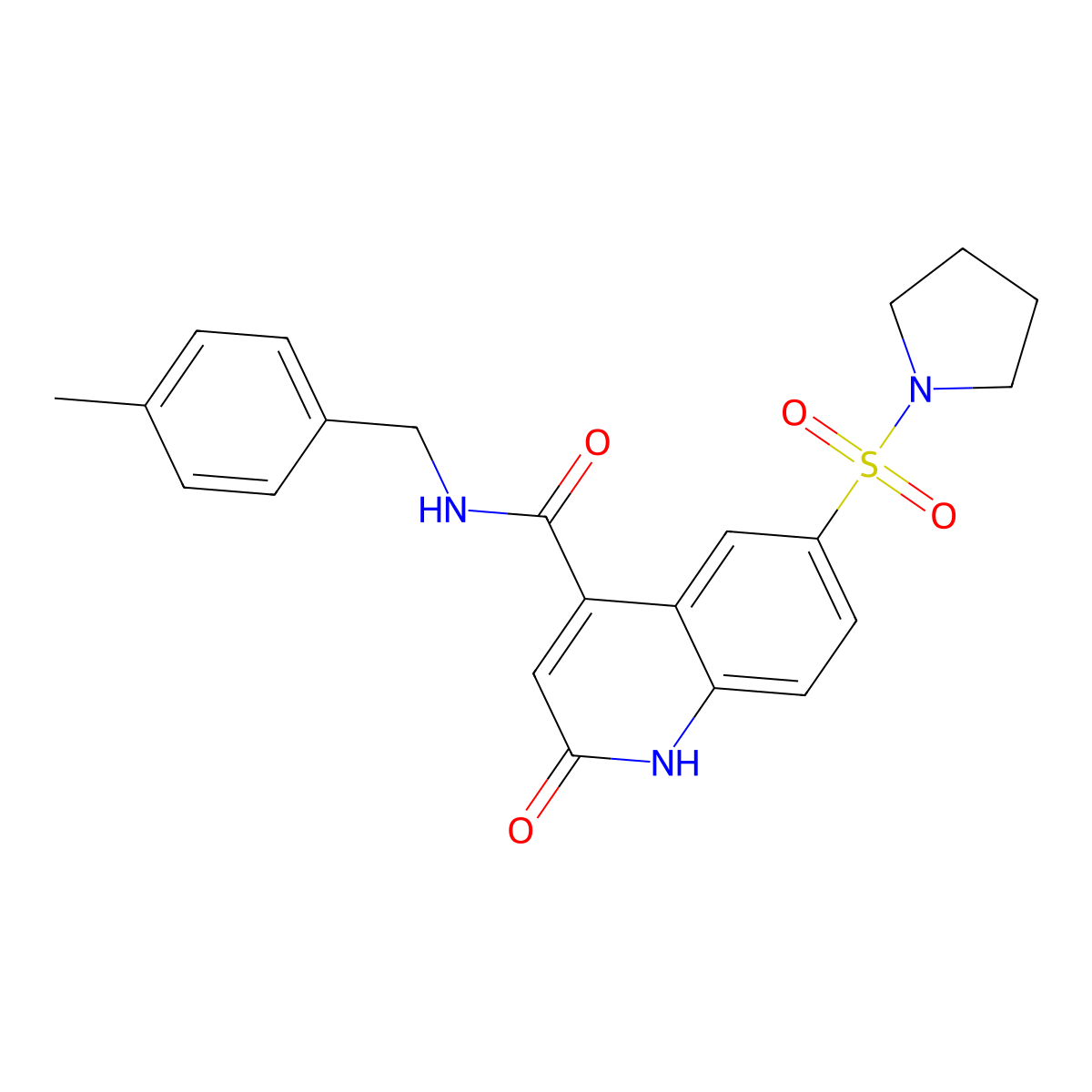 N-(4-methylbenzyl)-2-oxo-6-(pyrrolidin-1-ylsulfonyl)-1,2-dihydroquinoline-4-carboxamide molecular structure, CAS 687591-14-6