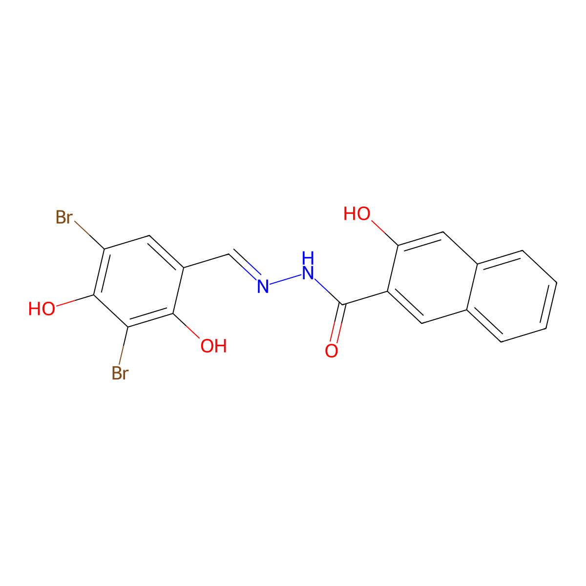 N-[(3,5-dibromo-2,4-dihydroxyphenyl)methylideneamino]-3-hydroxynaphthalene-2-carboxamide molecular structure, CAS 687600-25-5