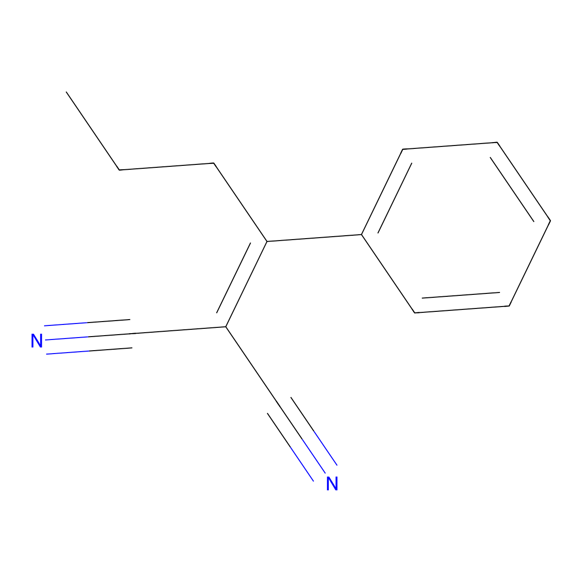 Propanedinitrile, (1-phenylbutylidene)- molecular structure, CAS 68761-08-0