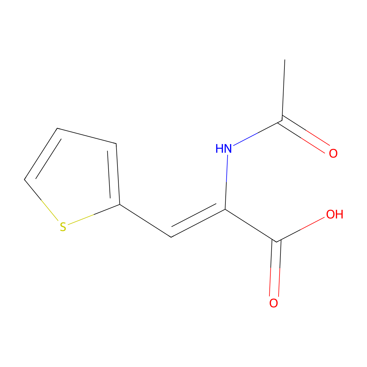 2-Acetamido-3-(thiophen-2-yl)prop-2-enoic acid molecular structure, CAS 68762-59-4