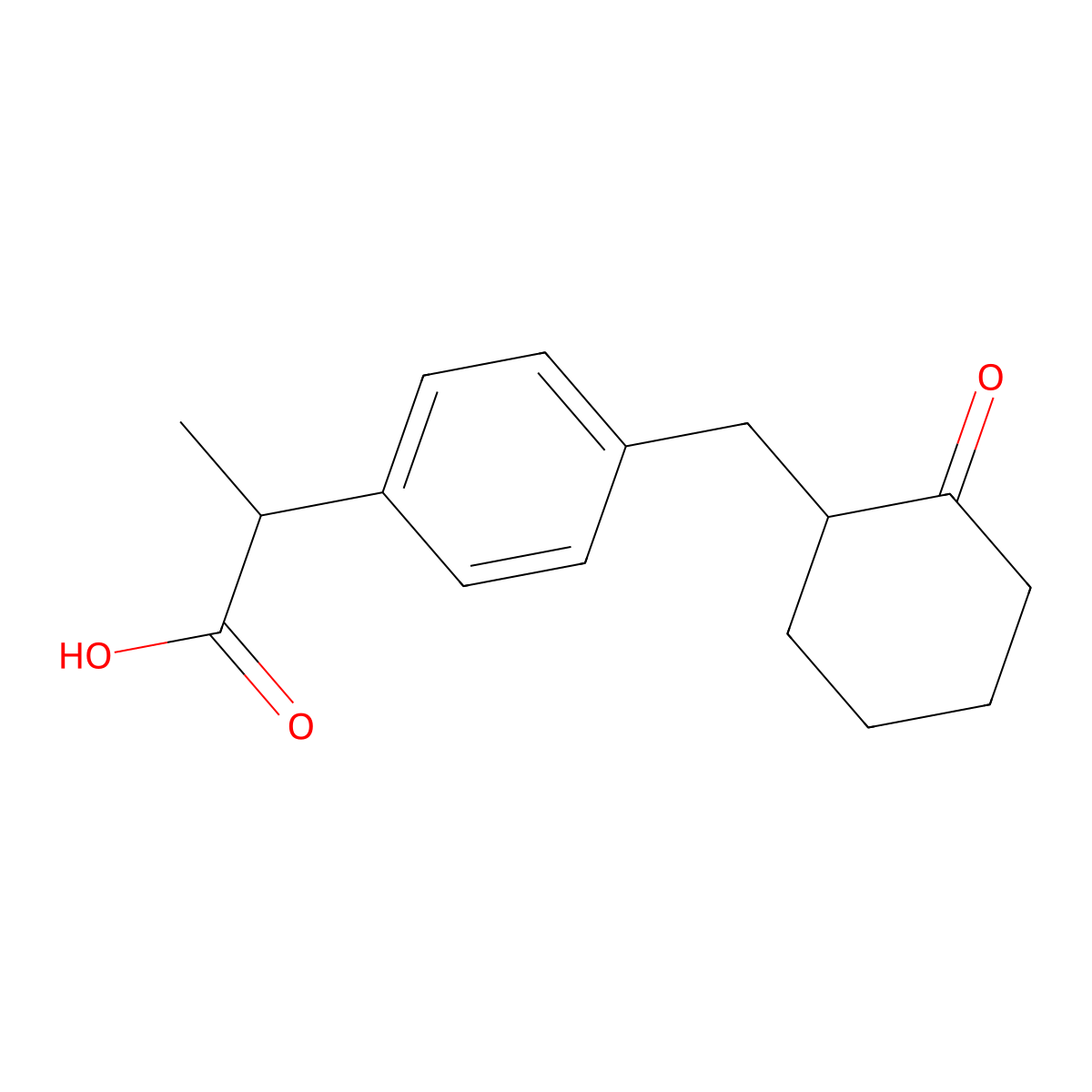 2-(4-((2-Oxocyclohexyl)methyl)phenyl)propanoic acid molecular structure, CAS 68767-16-8
