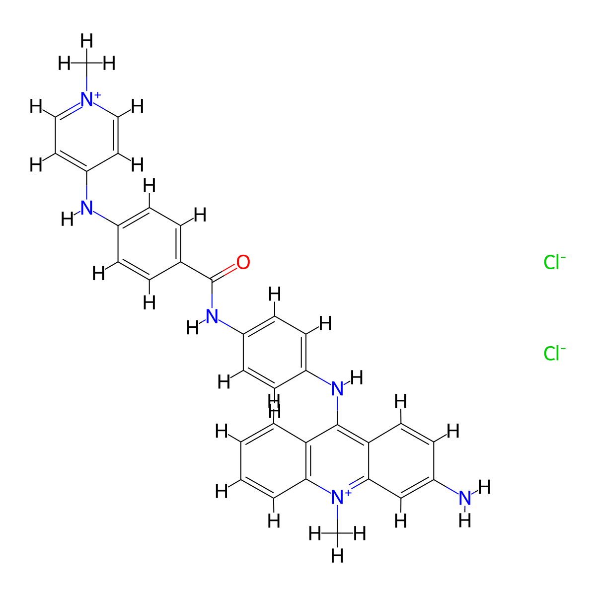Acridinium, 3-amino-10-methyl-9-(p-(p-((1-methylpyridinium-4-yl)amino)benzamido)anilino)-, dichloride molecular structure, CAS 68772-44-1
