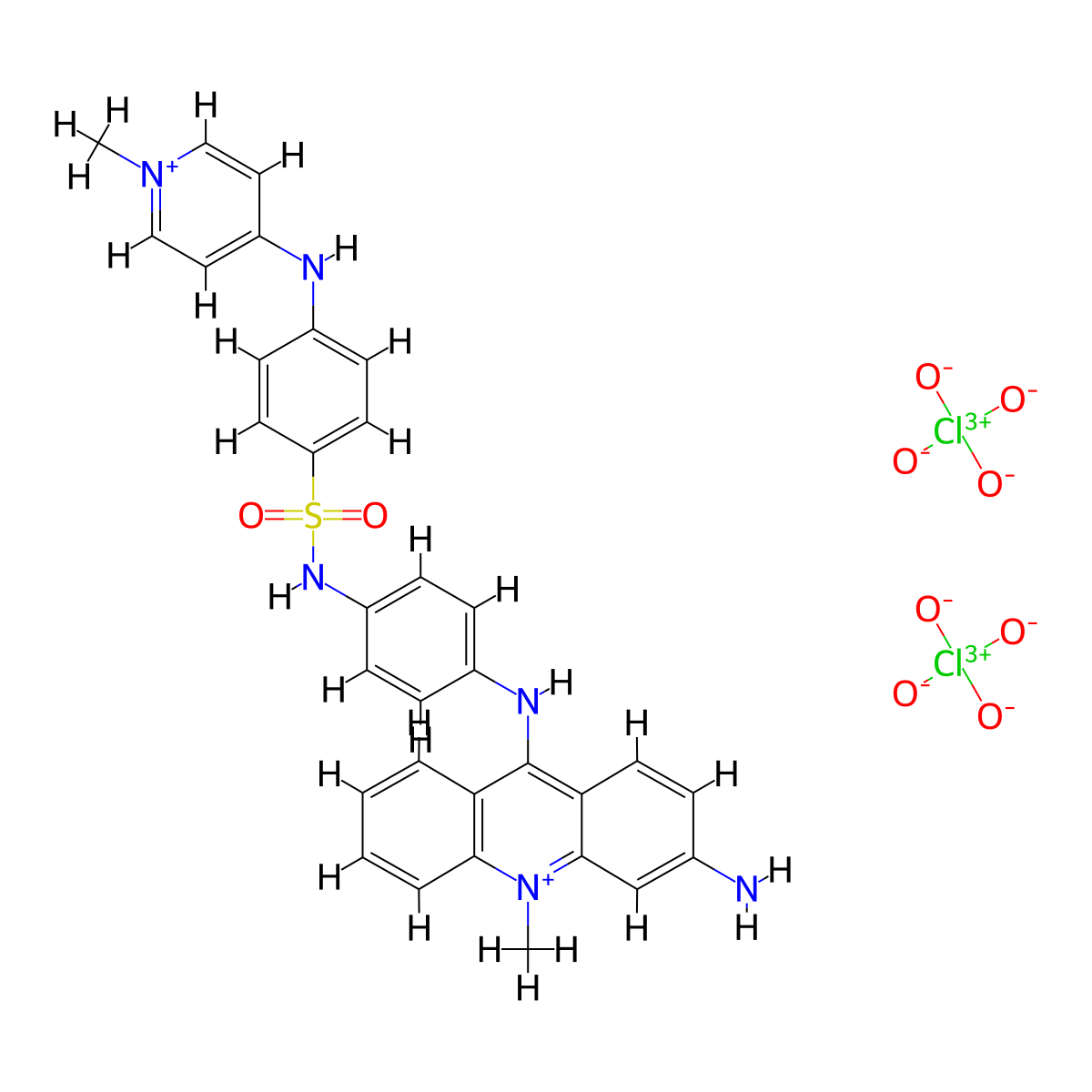 Acridinium, 3-amino-10-methyl-9-(p-((p-((1-methylpyridinium-4-yl)amino)phenyl)sulfonamido)anilino)-, diperchlorate molecular structure, CAS 68772-46-3