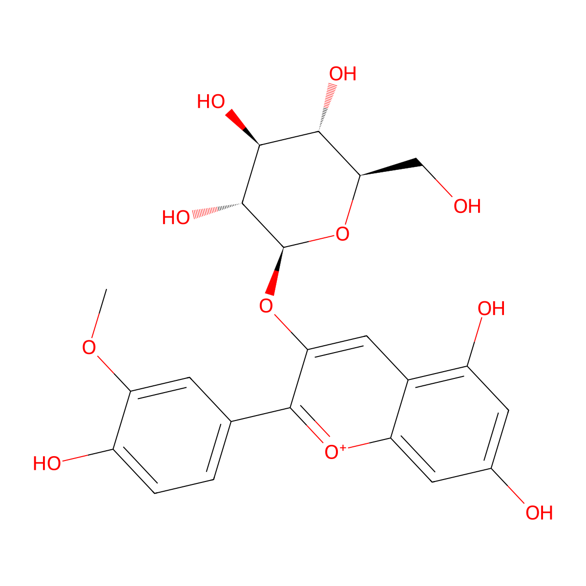 Peonidin-3-glucoside molecular structure, CAS 68795-37-9
