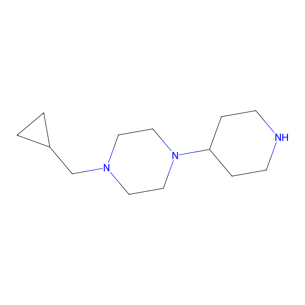 1-(Cyclopropylmethyl)-4-(piperidin-4-yl)piperazine molecular structure, CAS 688020-08-8