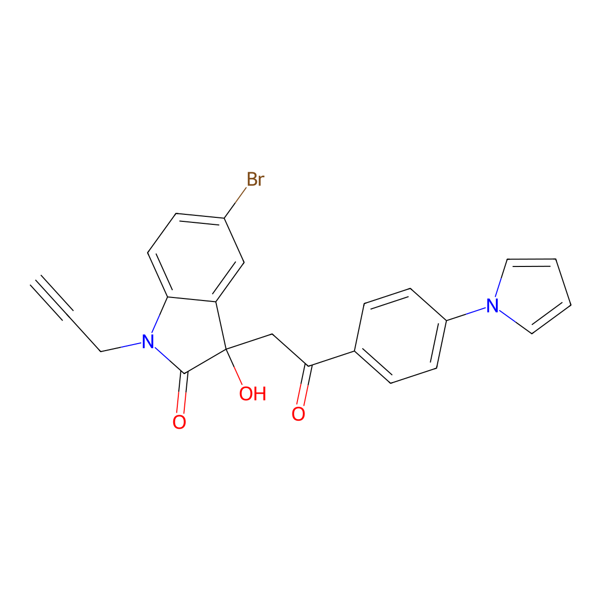 5-Bromo-3-hydroxy-3-[2-oxo-2-(4-pyrrol-1-ylphenyl)ethyl]-1-prop-2-ynylindol-2-one molecular structure, CAS 688027-45-4