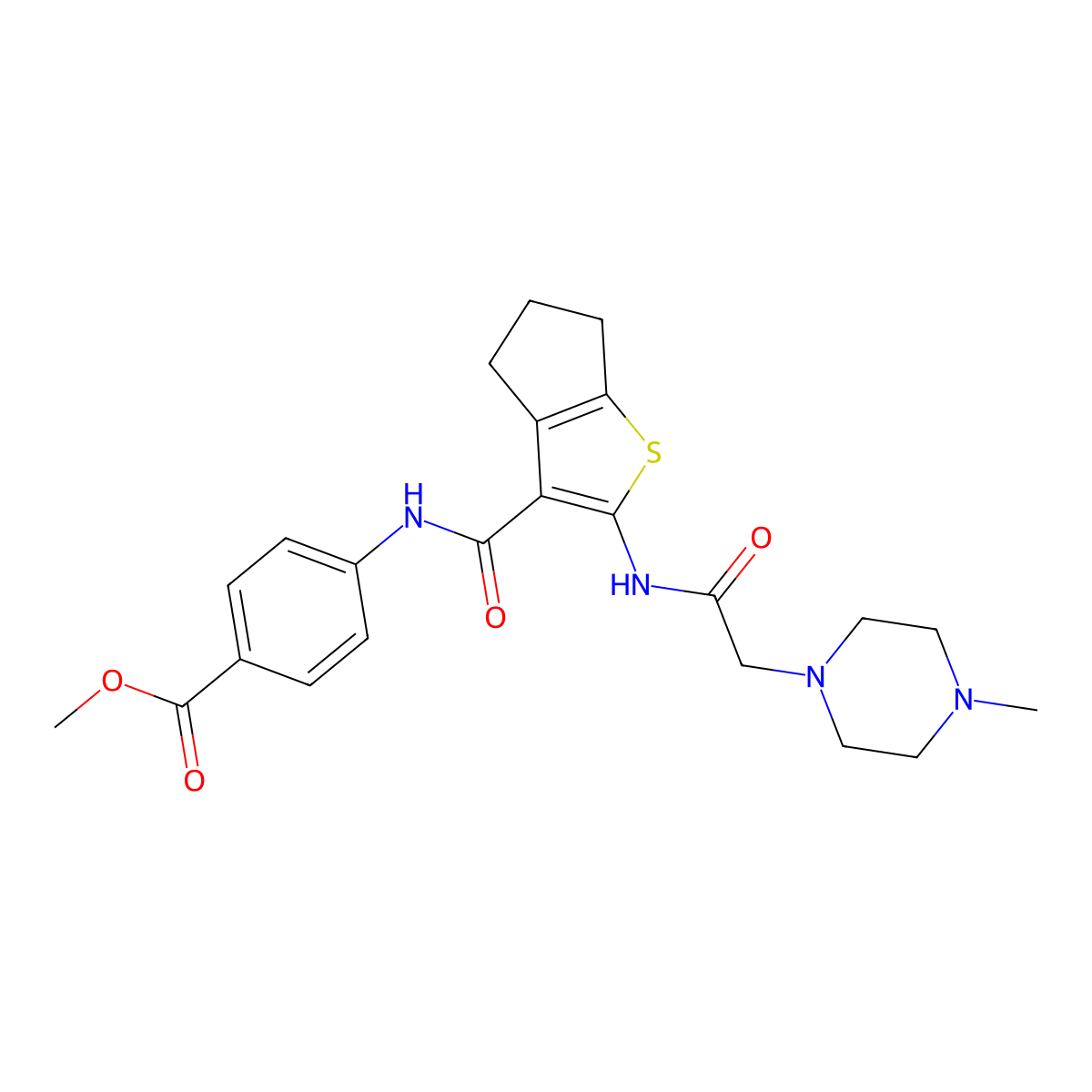 methyl 4-{[(2-{[(4-methylpiperazin-1-yl)acetyl]amino}-5,6-dihydro-4H-cyclopenta[b]thiophen-3-yl)carbonyl]amino}benzoate molecular structure, CAS 688030-72-0