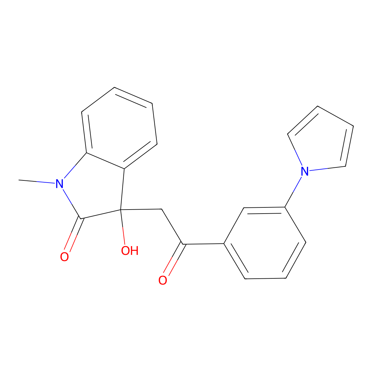 3-hydroxy-1-methyl-3-{2-oxo-2-[3-(1H-pyrrol-1-yl)phenyl]ethyl}-1,3-dihydro-2H-indol-2-one molecular structure, CAS 688031-12-1