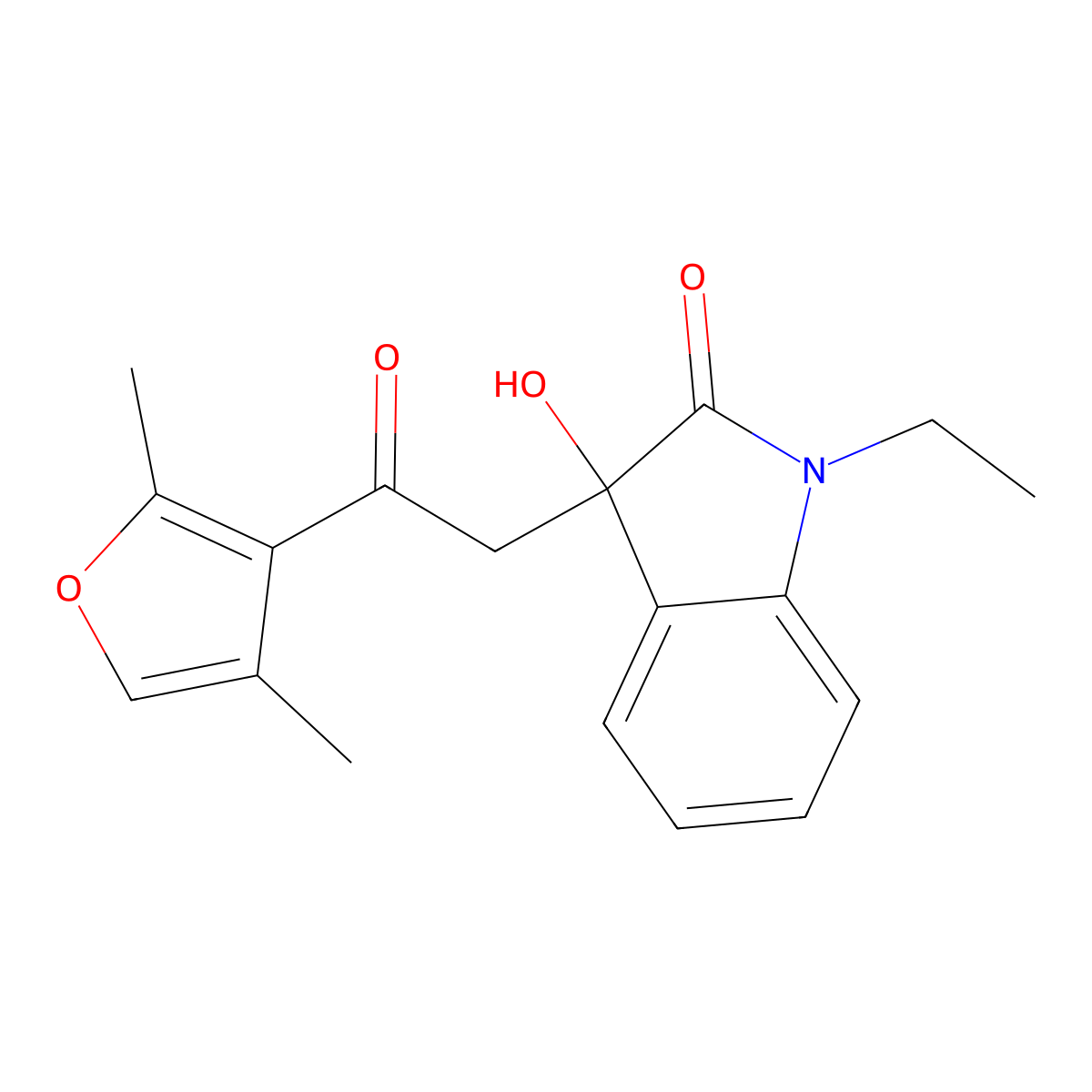 3-[2-(2,4-dimethylfuran-3-yl)-2-oxoethyl]-1-ethyl-3-hydroxy-1,3-dihydro-2H-indol-2-one molecular structure, CAS 688031-17-6