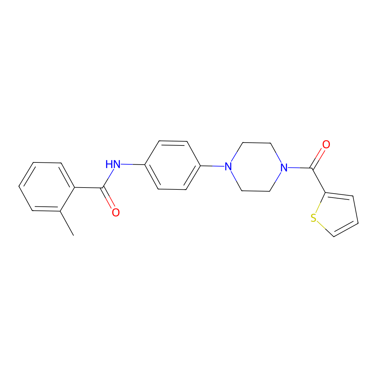 2-methyl-N-[4-[4-(thiophene-2-carbonyl)piperazin-1-yl]phenyl]benzamide molecular structure, CAS 688031-41-6