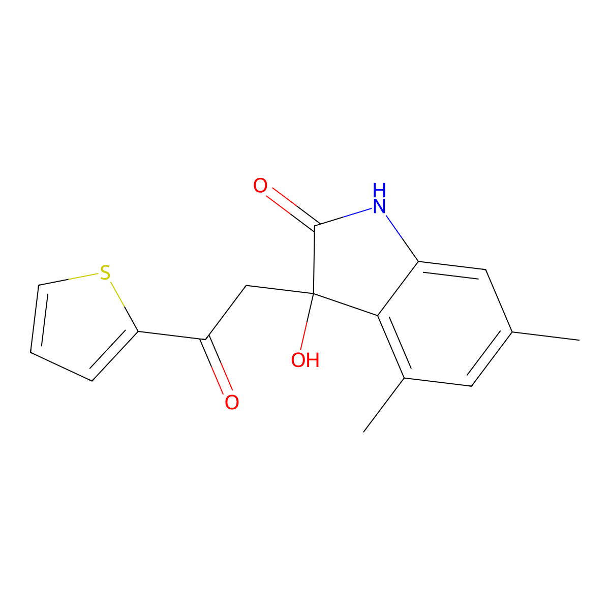3-hydroxy-4,6-dimethyl-3-(2-oxo-2-thiophen-2-ylethyl)-1H-indol-2-one molecular structure, CAS 688034-02-8