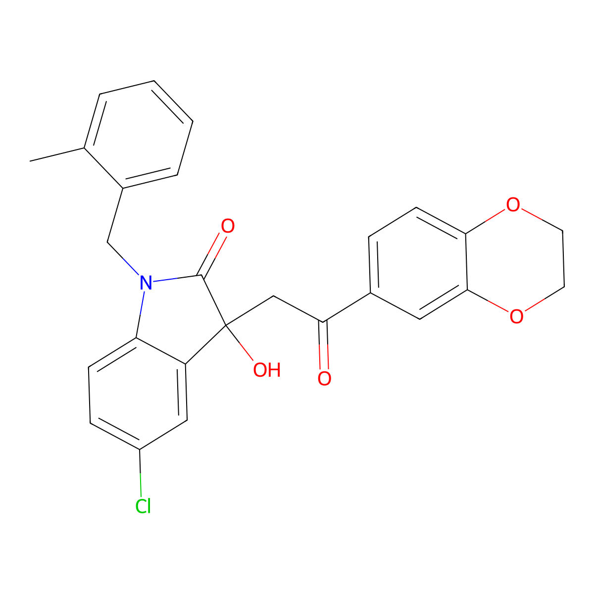 5-chloro-3-[2-(2,3-dihydro-1,4-benzodioxin-6-yl)-2-oxoethyl]-3-hydroxy-1-(2-methylbenzyl)-1,3-dihydro-2H-indol-2-one molecular structure, CAS 688037-09-4