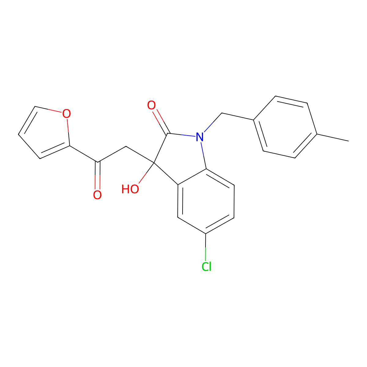 5-Chloro-3-[2-(furan-2-yl)-2-oxoethyl]-3-hydroxy-1-[(4-methylphenyl)methyl]indol-2-one molecular structure, CAS 688037-19-6