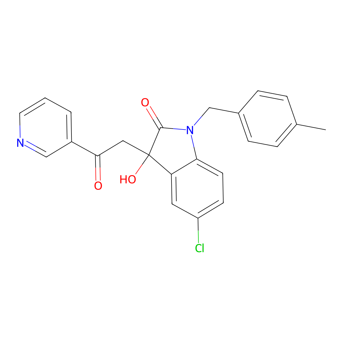 5-chloro-3-hydroxy-1-(4-methylbenzyl)-3-[2-oxo-2-(pyridin-3-yl)ethyl]-1,3-dihydro-2H-indol-2-one molecular structure, CAS 688037-27-6