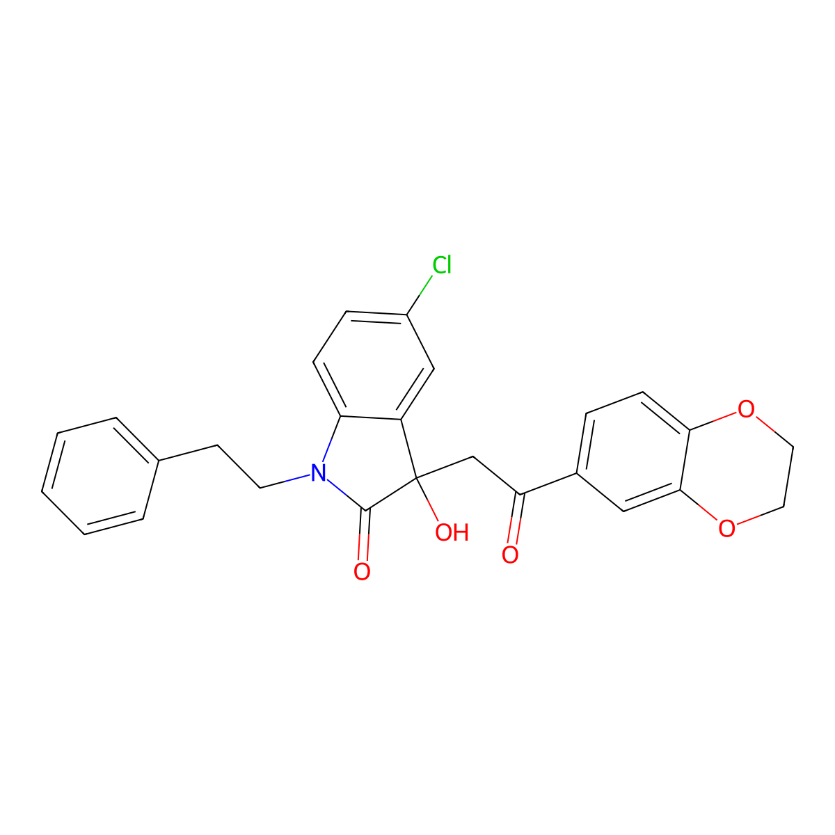 5-chloro-3-[2-(2,3-dihydro-1,4-benzodioxin-6-yl)-2-oxoethyl]-3-hydroxy-1-(2-phenylethyl)-1,3-dihydro-2H-indol-2-one molecular structure, CAS 688037-30-1