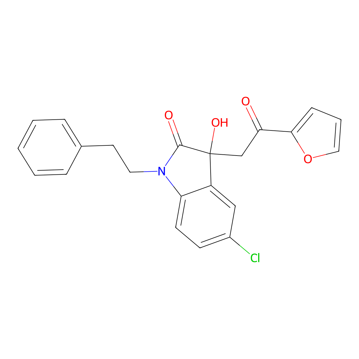 5-chloro-3-[2-(furan-2-yl)-2-oxoethyl]-3-hydroxy-1-(2-phenylethyl)-1,3-dihydro-2H-indol-2-one molecular structure, CAS 688037-31-2