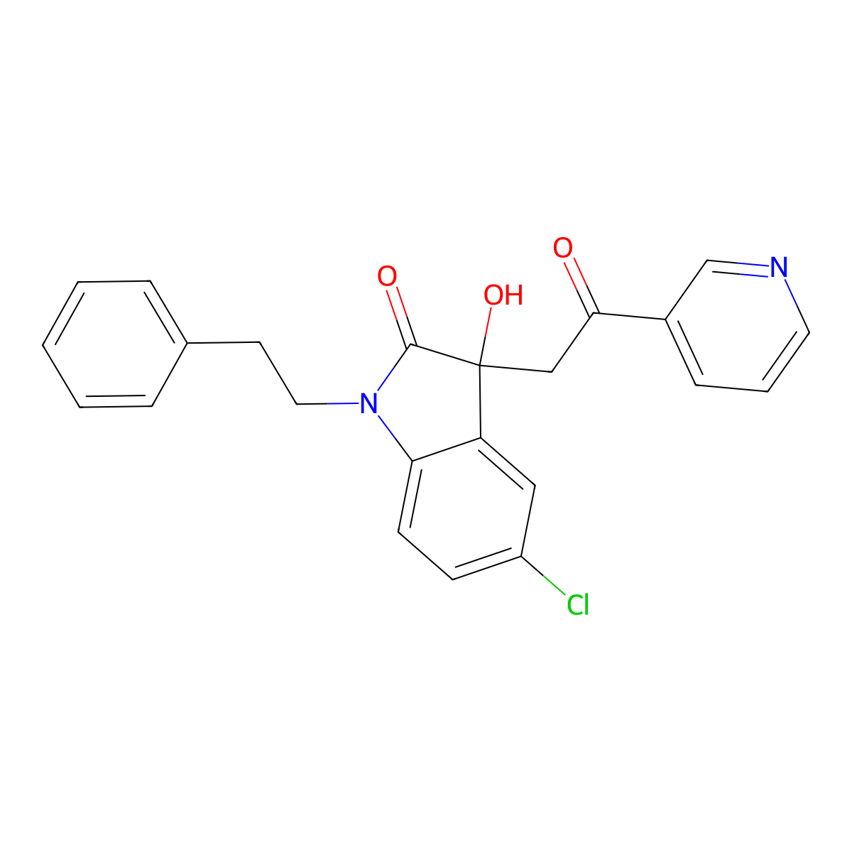 5-chloro-3-hydroxy-3-[2-oxo-2-(pyridin-3-yl)ethyl]-1-(2-phenylethyl)-1,3-dihydro-2H-indol-2-one molecular structure, CAS 688037-37-8
