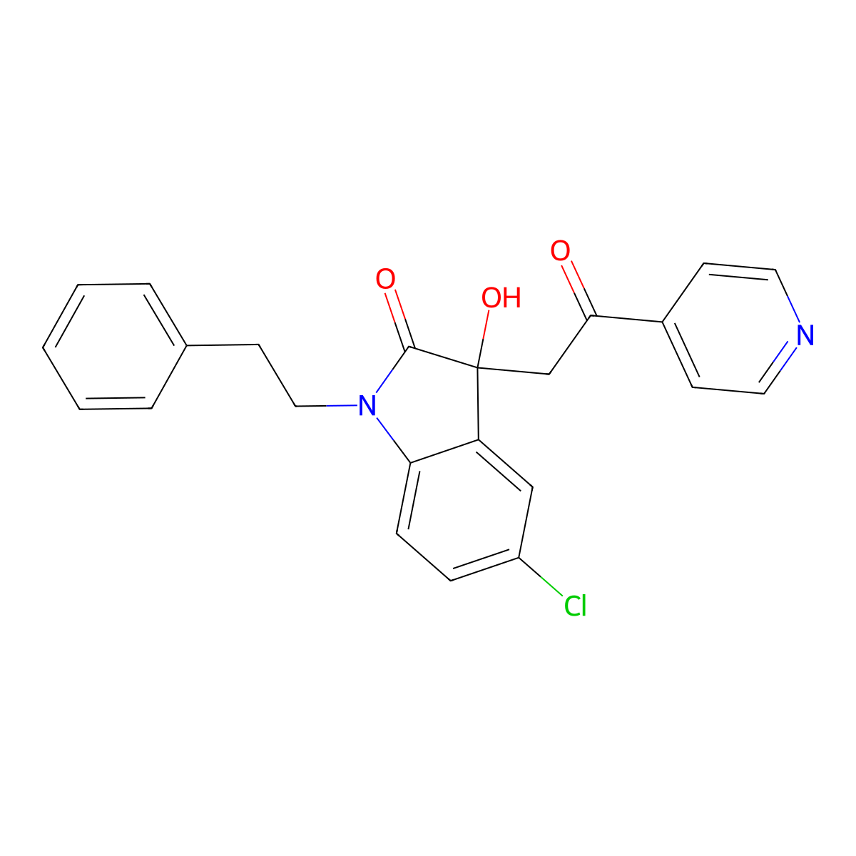 5-chloro-3-hydroxy-3-[2-oxo-2-(pyridin-4-yl)ethyl]-1-(2-phenylethyl)-1,3-dihydro-2H-indol-2-one molecular structure, CAS 688037-38-9