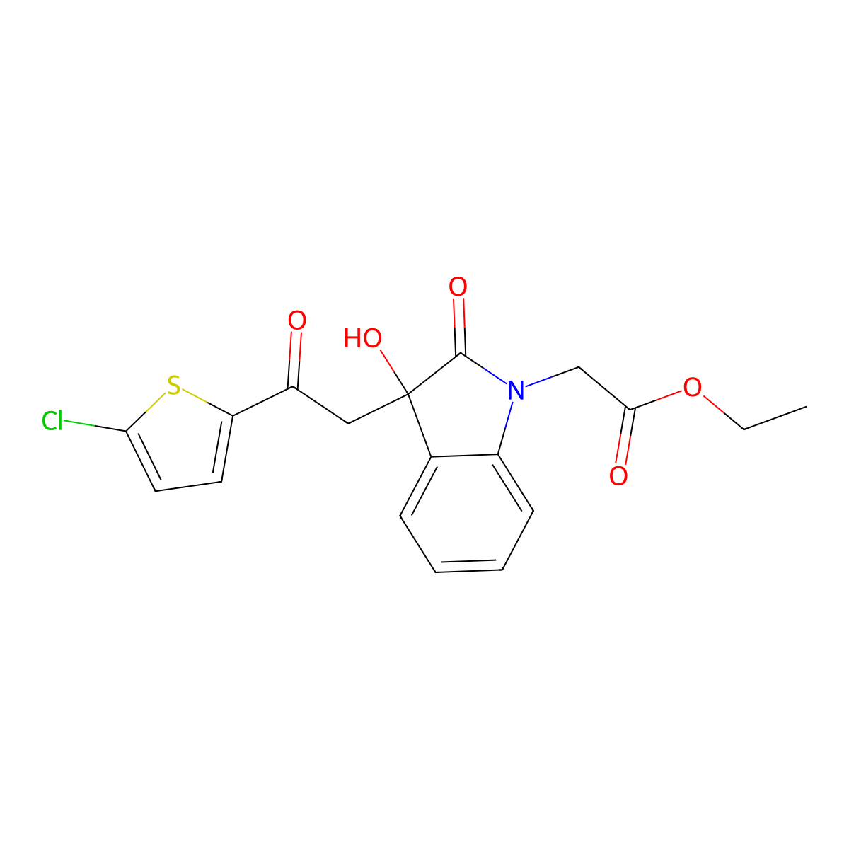 ethyl {3-[2-(5-chlorothiophen-2-yl)-2-oxoethyl]-3-hydroxy-2-oxo-2,3-dihydro-1H-indol-1-yl}acetate molecular structure, CAS 688037-43-6
