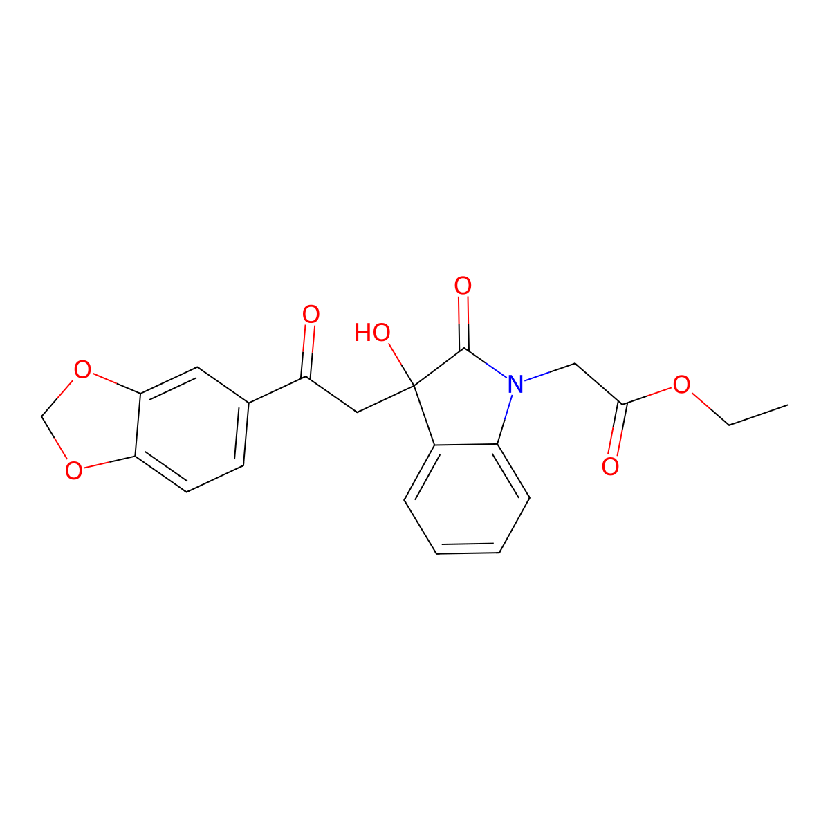 ethyl {3-[2-(1,3-benzodioxol-5-yl)-2-oxoethyl]-3-hydroxy-2-oxo-2,3-dihydro-1H-indol-1-yl}acetate molecular structure, CAS 688037-44-7