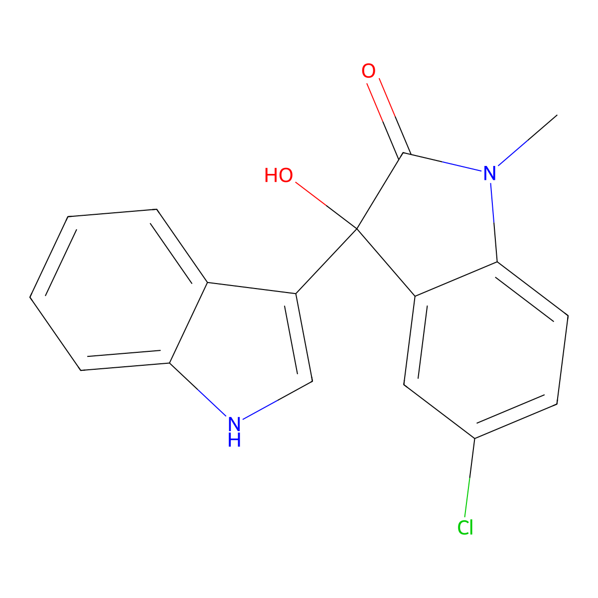 5-chloro-3-hydroxy-3-(1H-indol-3-yl)-1-methylindol-2-one molecular structure, CAS 688037-94-7