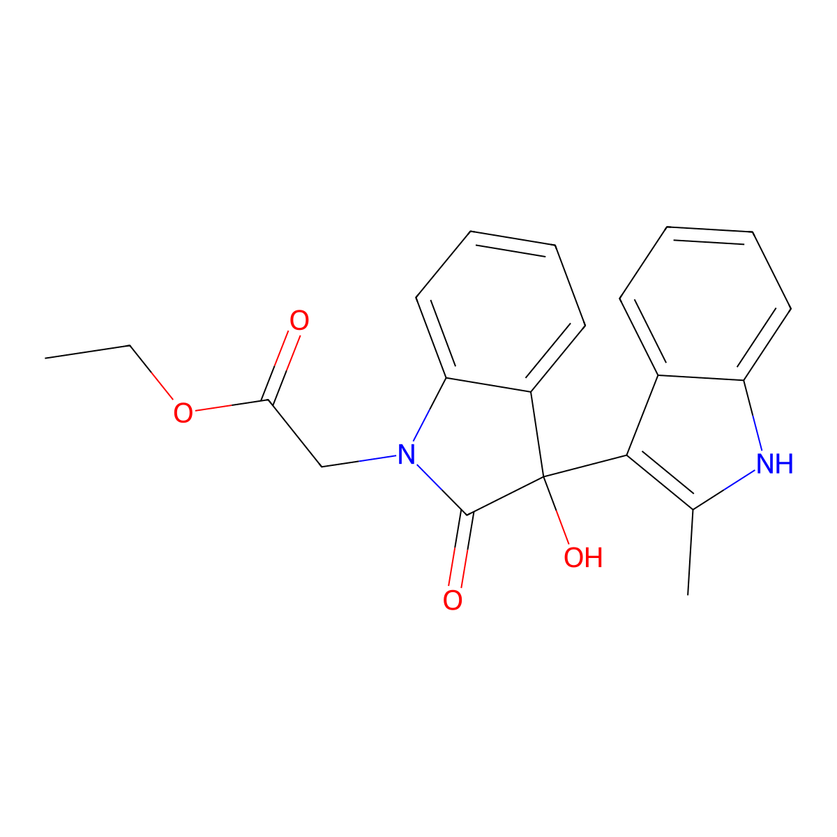 ethyl (3-hydroxy-2'-methyl-2-oxo-2,3-dihydro-1H,1'H-3,3'-biindol-1-yl)acetate molecular structure, CAS 688038-05-3