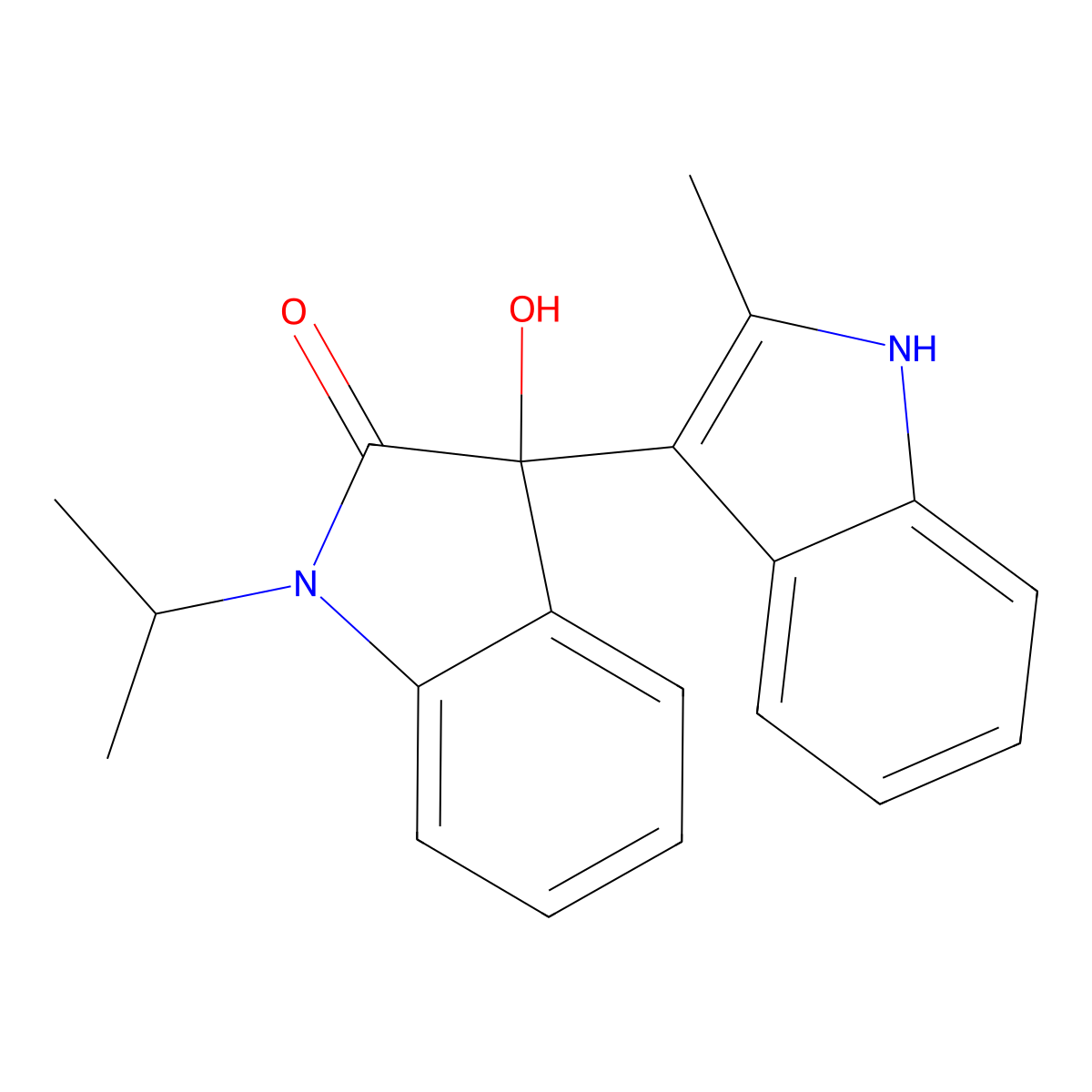 3-hydroxy-3-(2-methyl-1H-indol-3-yl)-1-propan-2-ylindol-2-one molecular structure, CAS 688038-08-6