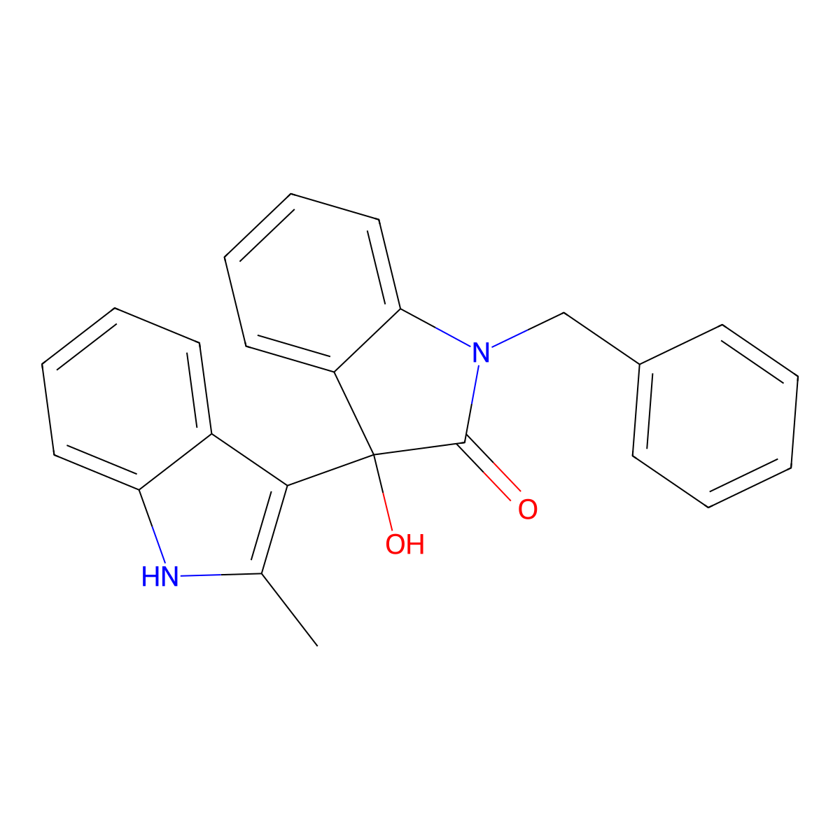 1-benzyl-3-hydroxy-3-(2-methyl-1H-indol-3-yl)indol-2-one molecular structure, CAS 688038-16-6