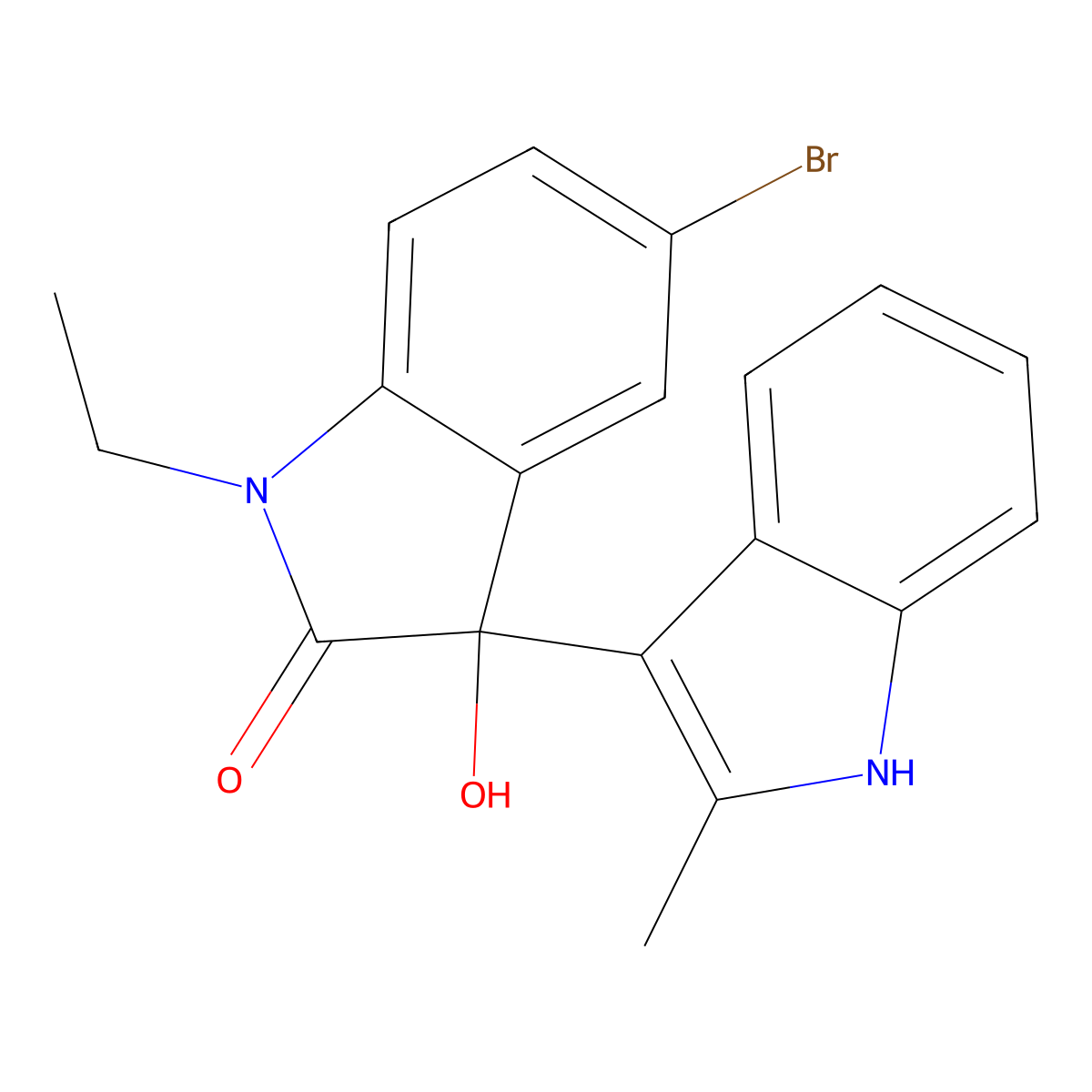 5'-bromo-1'-ethyl-3'-hydroxy-2-methyl-1',3'-dihydro-1H,2'H-3,3'-biindol-2'-one molecular structure, CAS 688038-20-2