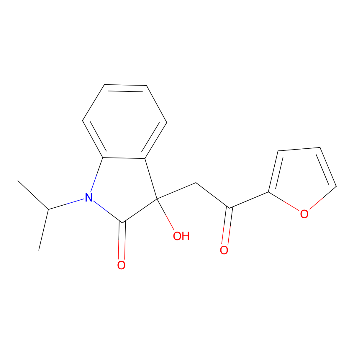 3-[2-(furan-2-yl)-2-oxoethyl]-3-hydroxy-1-(propan-2-yl)-1,3-dihydro-2H-indol-2-one molecular structure, CAS 688038-32-6
