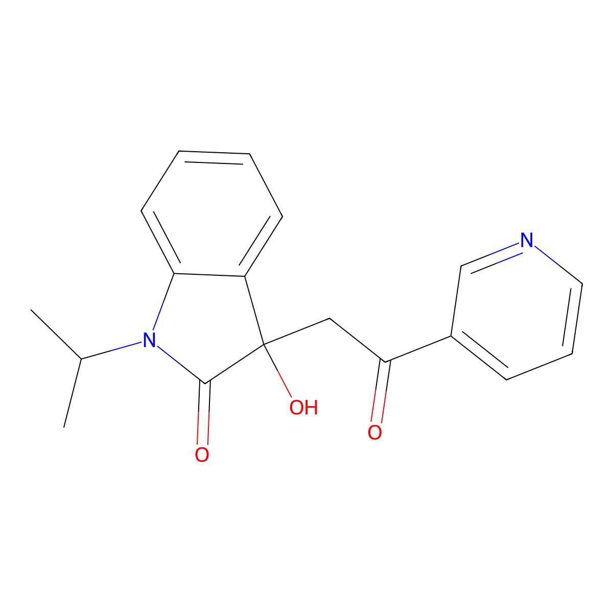 3-hydroxy-3-[2-oxo-2-(pyridin-3-yl)ethyl]-1-(propan-2-yl)-1,3-dihydro-2H-indol-2-one molecular structure, CAS 688038-37-1