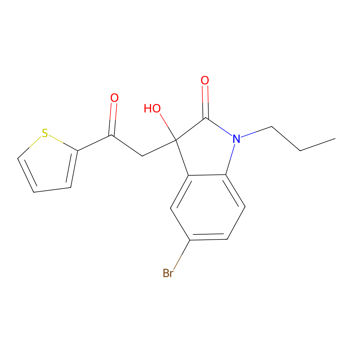 5-bromo-3-hydroxy-3-[2-oxo-2-(thiophen-2-yl)ethyl]-1-propyl-1,3-dihydro-2H-indol-2-one molecular structure, CAS 688038-42-8