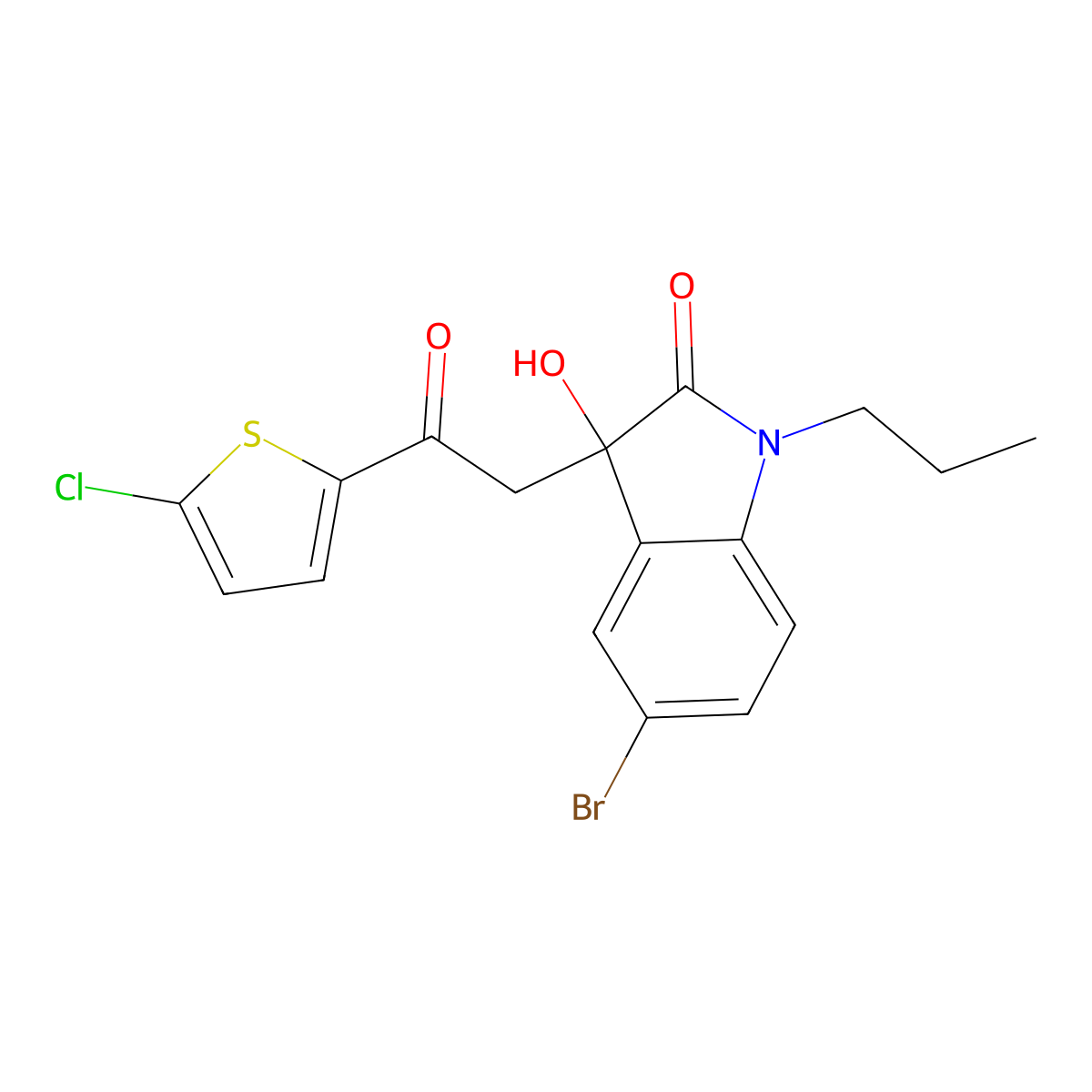5-Bromo-3-[2-(5-chlorothiophen-2-yl)-2-oxoethyl]-3-hydroxy-1-propylindol-2-one molecular structure, CAS 688038-49-5