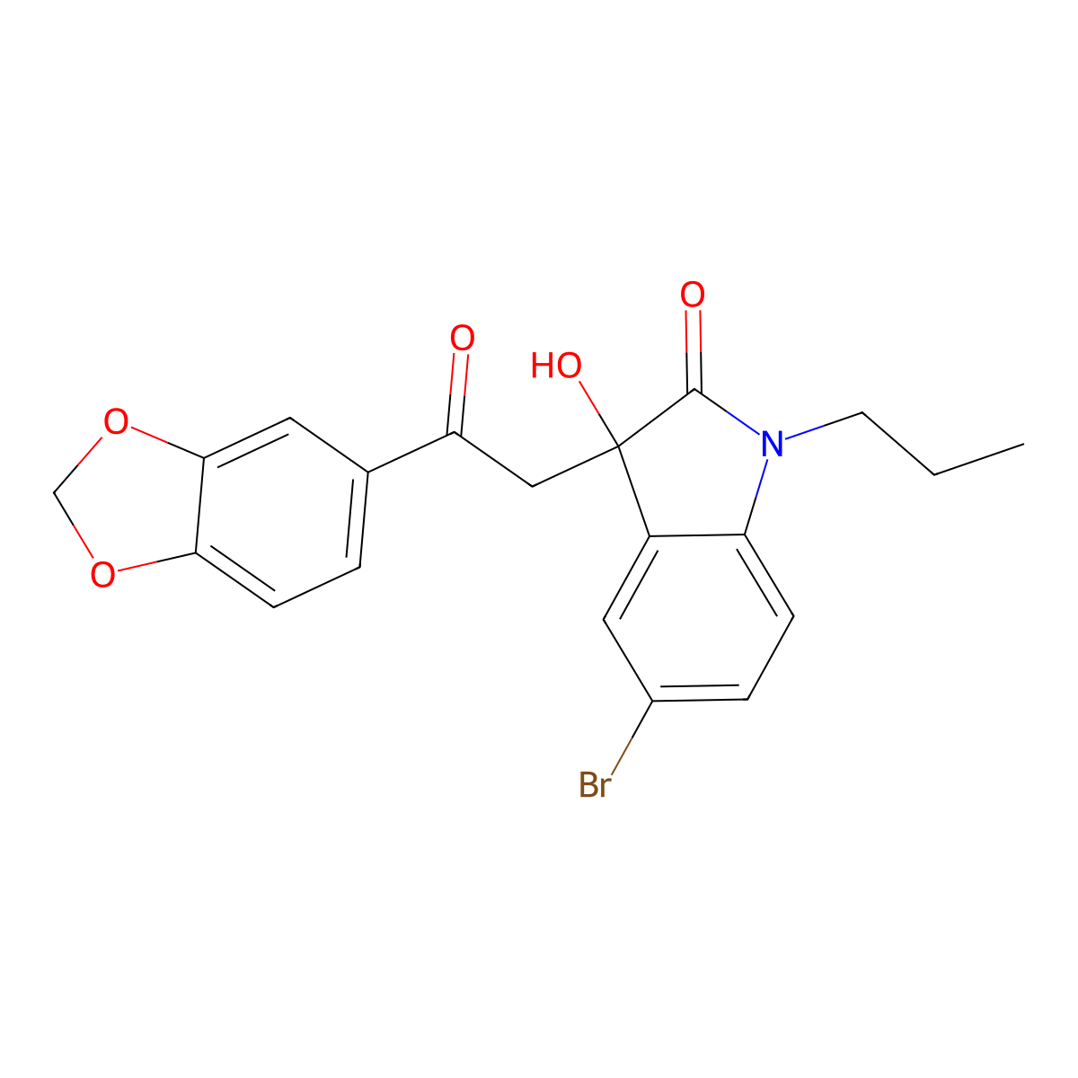 3-[2-(1,3-benzodioxol-5-yl)-2-oxoethyl]-5-bromo-3-hydroxy-1-propyl-1,3-dihydro-2H-indol-2-one molecular structure, CAS 688038-50-8