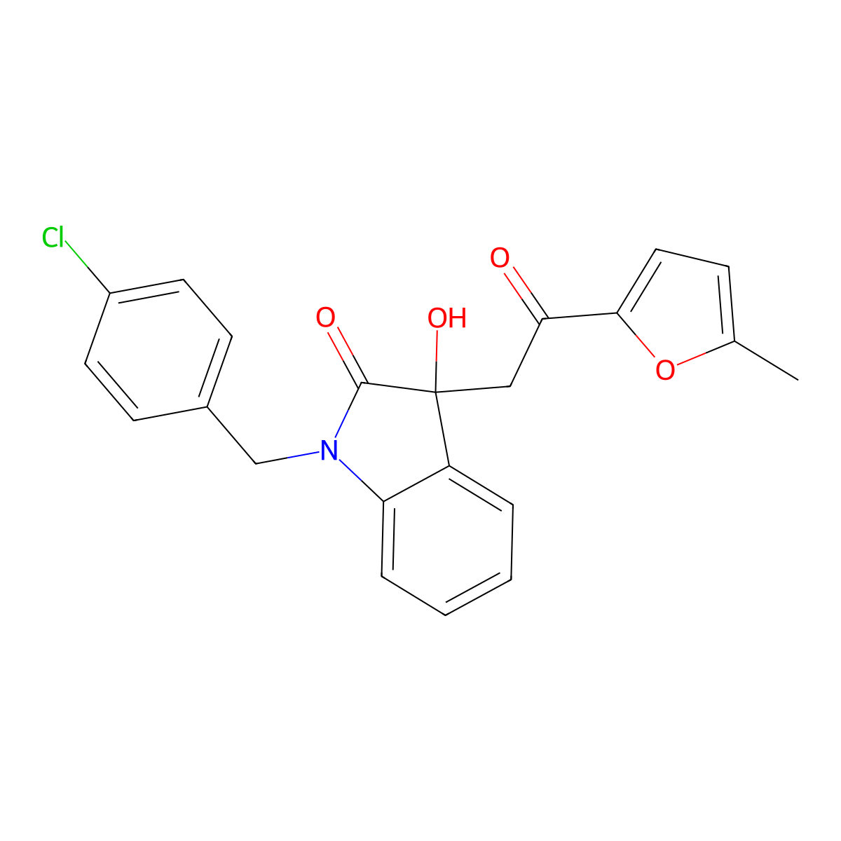 1-[(4-Chlorophenyl)methyl]-3-hydroxy-3-[2-(5-methylfuran-2-yl)-2-oxoethyl]indol-2-one molecular structure, CAS 688038-51-9