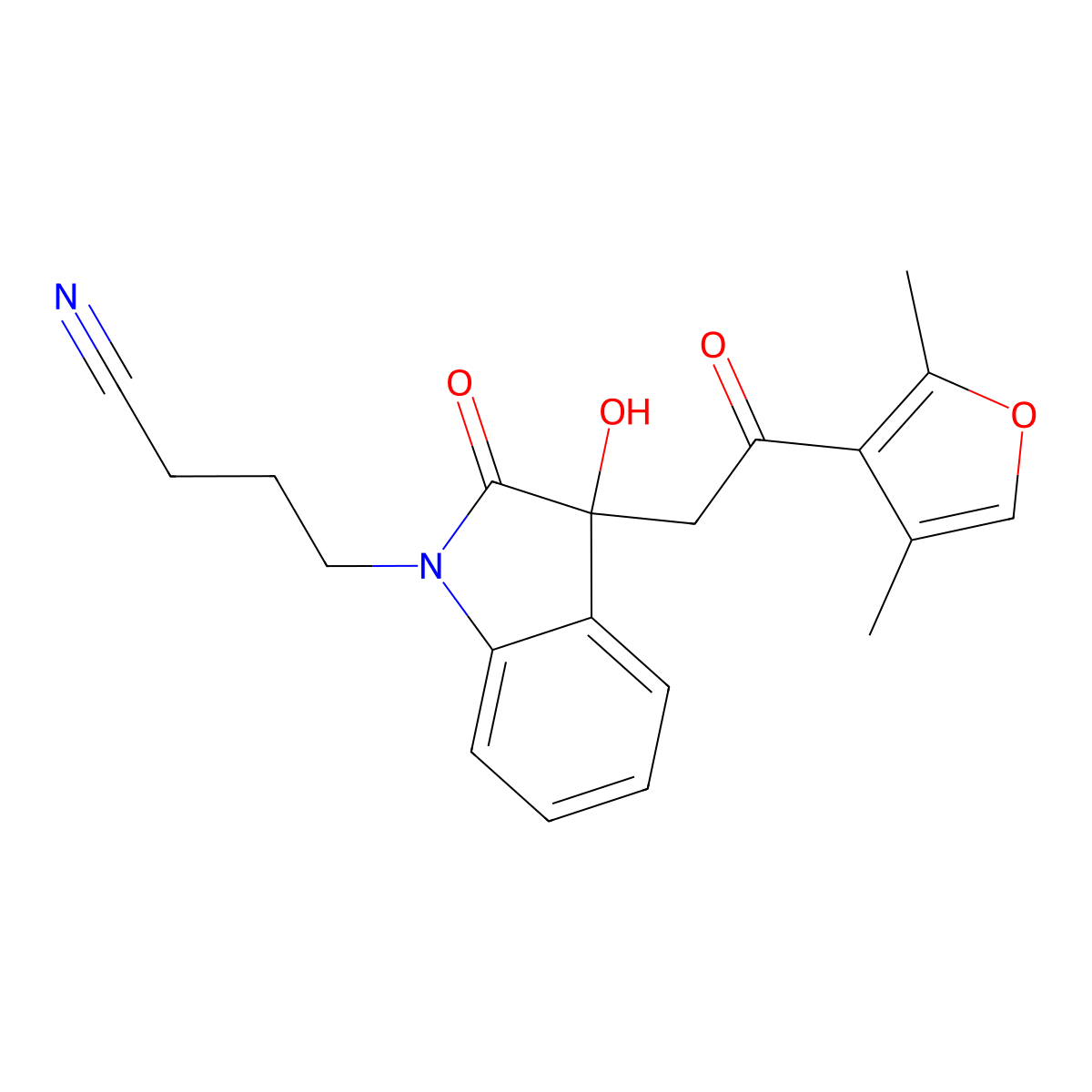 4-[3-[2-(2,4-Dimethylfuran-3-yl)-2-oxoethyl]-3-hydroxy-2-oxoindol-1-yl]butanenitrile molecular structure, CAS 688040-14-4