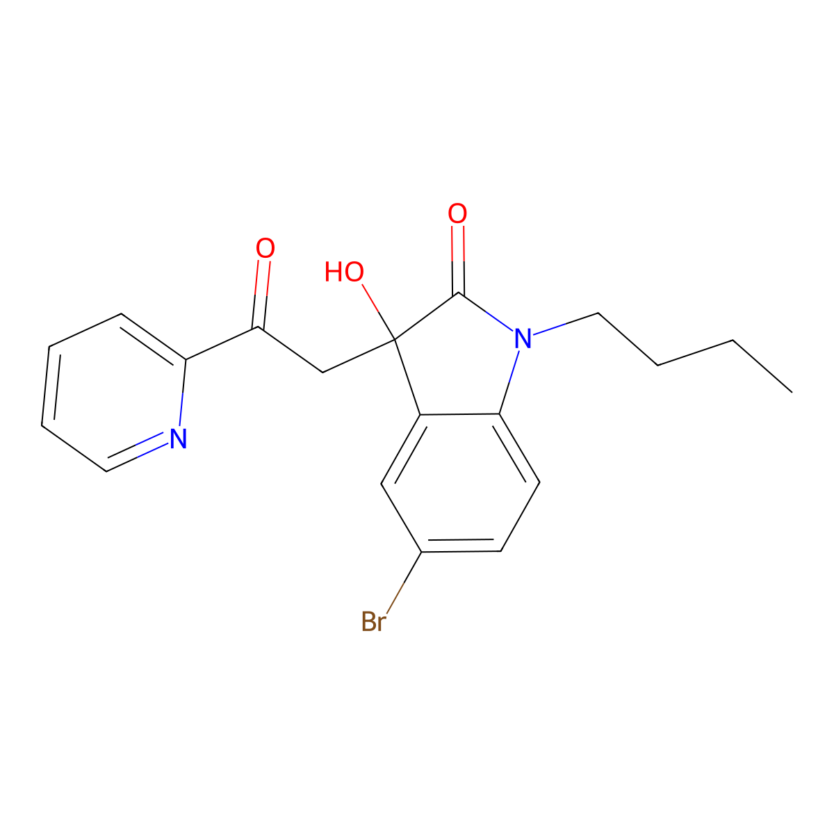 5-Bromo-1-butyl-3-hydroxy-3-(2-oxo-2-pyridin-2-ylethyl)indol-2-one molecular structure, CAS 688040-20-2