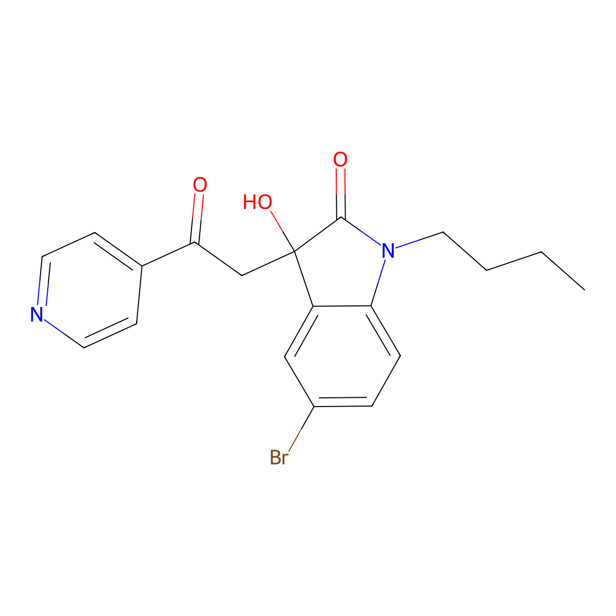 5-Bromo-1-butyl-3-hydroxy-3-(2-oxo-2-pyridin-4-ylethyl)indol-2-one molecular structure, CAS 688040-22-4