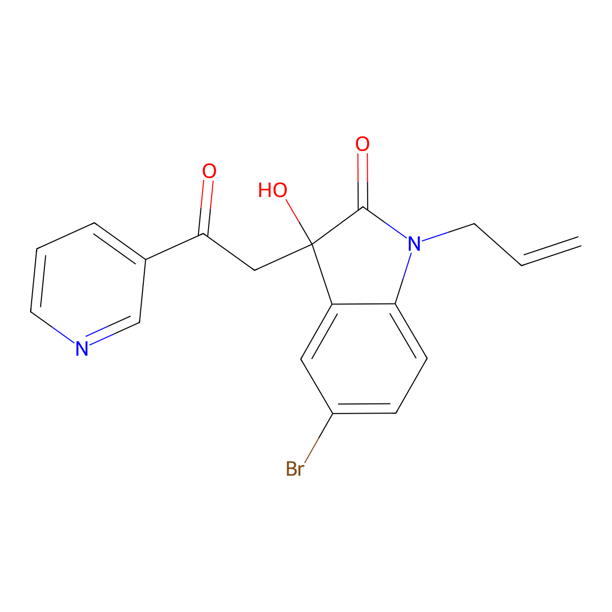 5-bromo-3-hydroxy-3-[2-oxo-2-(pyridin-3-yl)ethyl]-1-(prop-2-en-1-yl)-1,3-dihydro-2H-indol-2-one molecular structure, CAS 688040-32-6