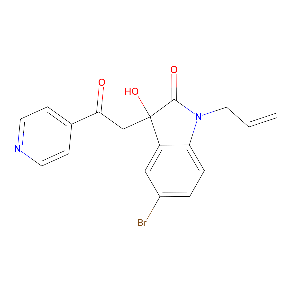 5-bromo-3-hydroxy-3-[2-oxo-2-(pyridin-4-yl)ethyl]-1-(prop-2-en-1-yl)-1,3-dihydro-2H-indol-2-one molecular structure, CAS 688040-33-7
