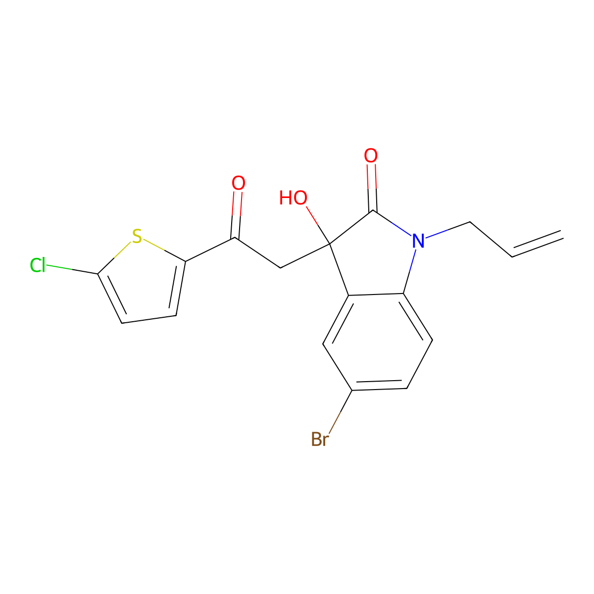 5-bromo-3-[2-(5-chlorothiophen-2-yl)-2-oxoethyl]-3-hydroxy-1-(prop-2-en-1-yl)-1,3-dihydro-2H-indol-2-one molecular structure, CAS 688040-34-8
